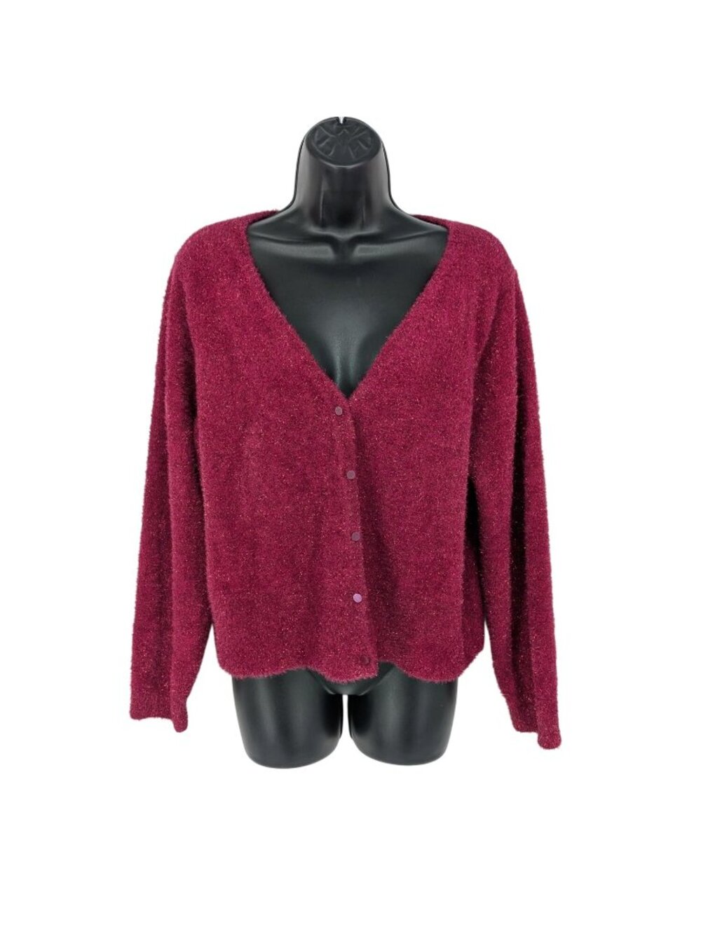 Old Navy Sparkly Fuzzy Cardigan Button Front Coquette Glam Eyelash knit XLarge